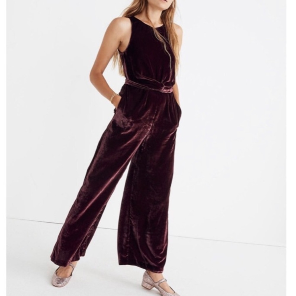 MADEWELL | Crushed Velvet Wide Leg Jumpsuit w waist tie